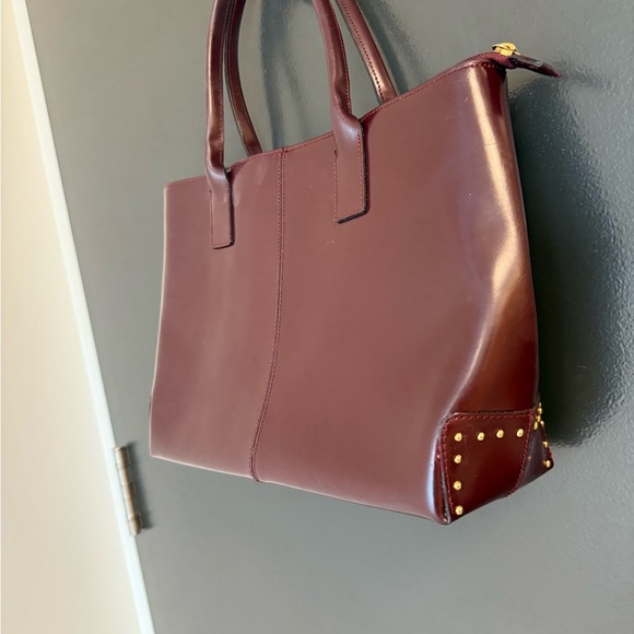 Arcadia Dark Burgundy Leather Shoulder Bag with Gold Accent GUC minor wear - Picture 3 of 13